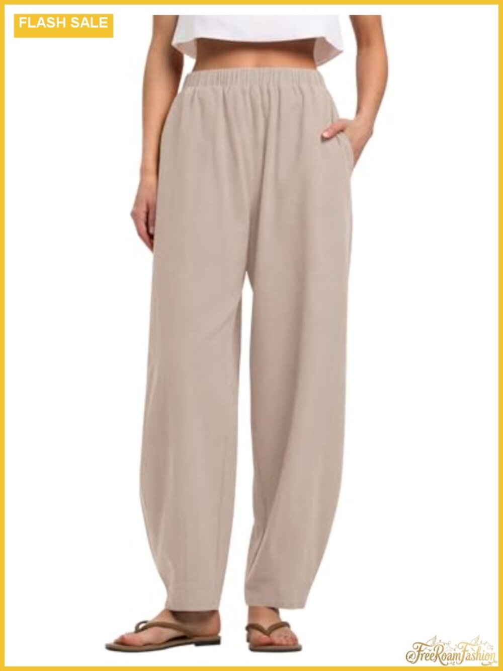 Women's Wide Leg Linen Blend Barrel Palazzo Pants with Pockets Summer